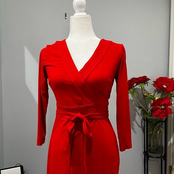 NEW Ann Taylor Modal Classic Fit Flare A-line V-Neck Belted Wrap Midi Dress 0 - Picture 2 of 16